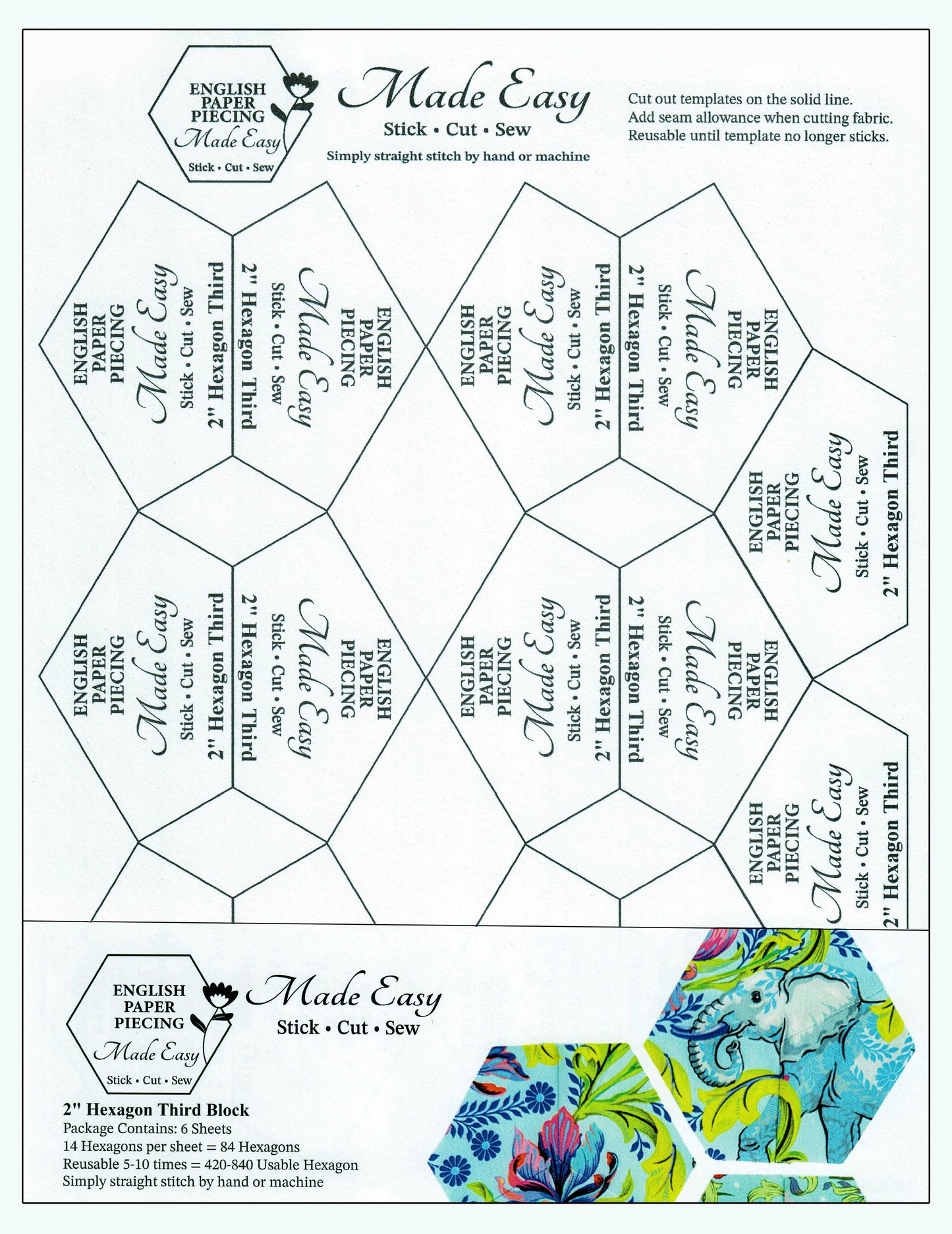 English Paper Piecing Made Easy Self-Sitck Templates for Quilting