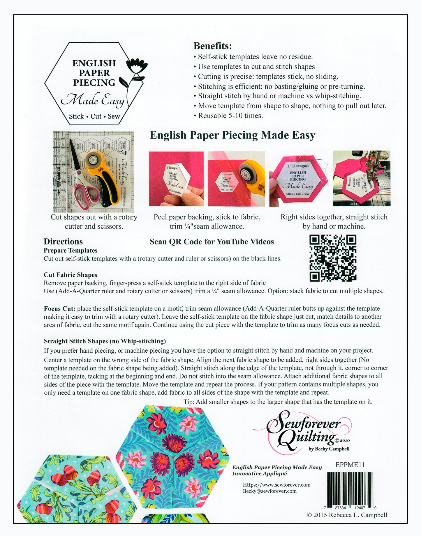 English paper Piecing Made Easy | Templates for 2 Inch Hexagon Third