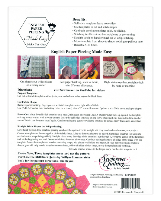 English Paper Piecing Made Easy self stick templates for the La Passacaglia quilt