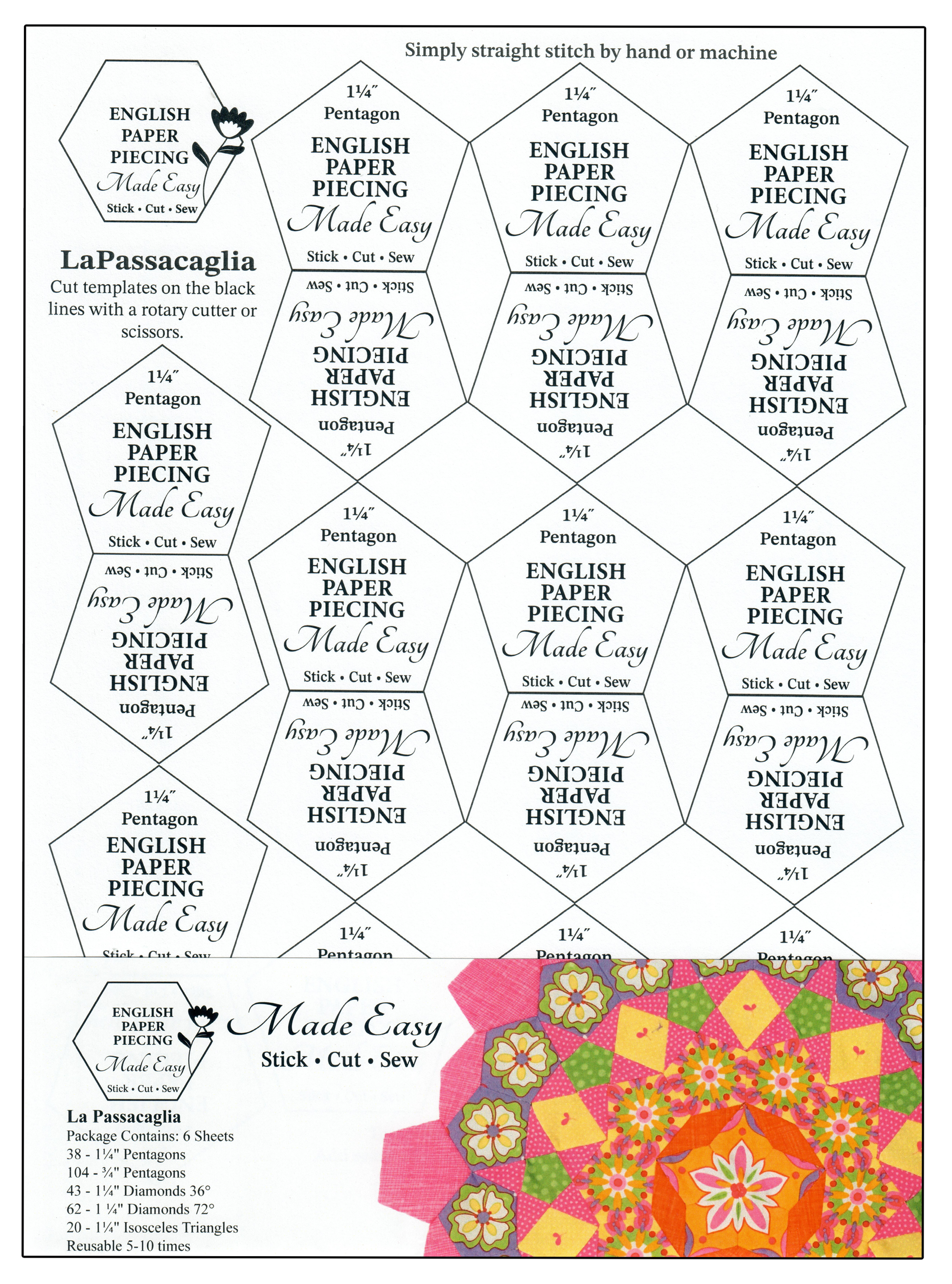English Paper Piecing Made Easy self stick templates for the La Passacaglia quilt