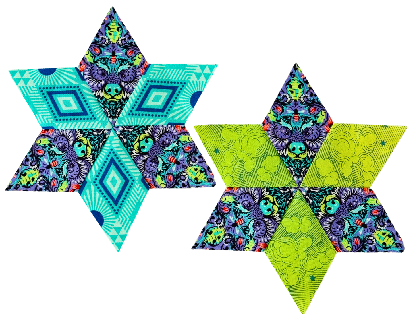 Colorful geometric quilt blocks on a white background