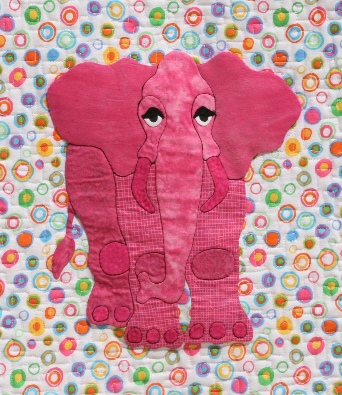 Pink Elephant on a colorful background fabric appliqué quilt pattern