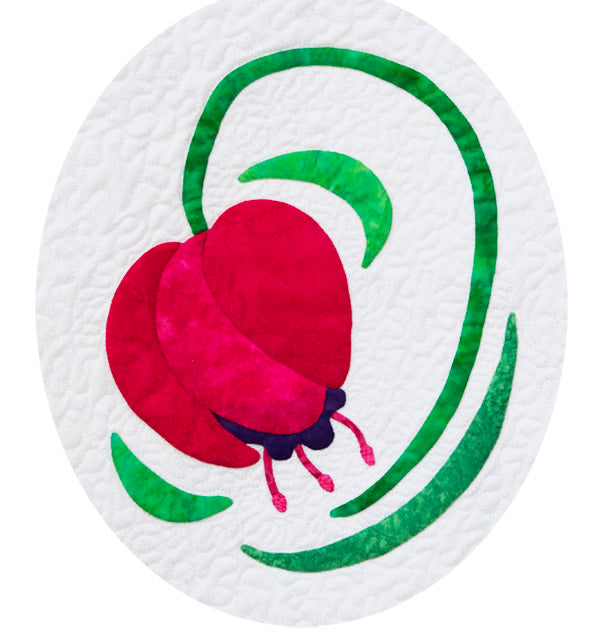 Red Fuchsia on a white background fabric appliqué quilt pattern