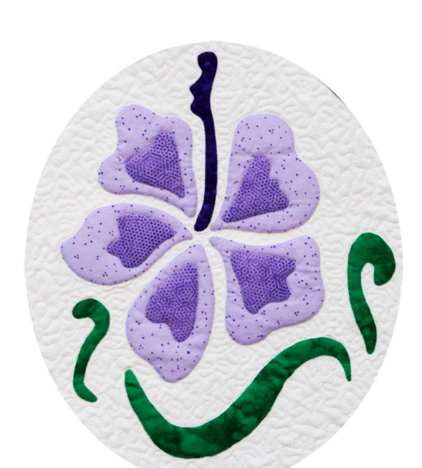 Purple Hibiscus on whte background fabric appliqué pattern