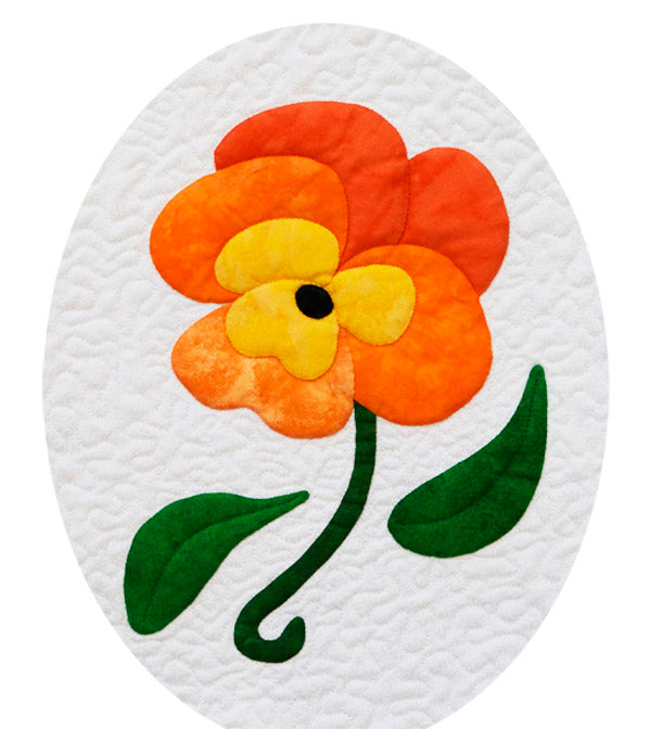 Orange and yellow Pansy on a white background fabric appliqué quilt pattern