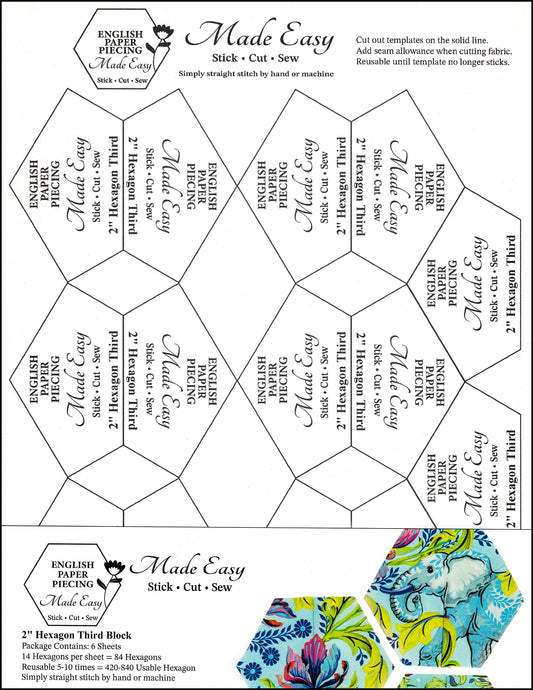 English paper Piecing Made Easy | Templates for 2 Inch Hexagon Third