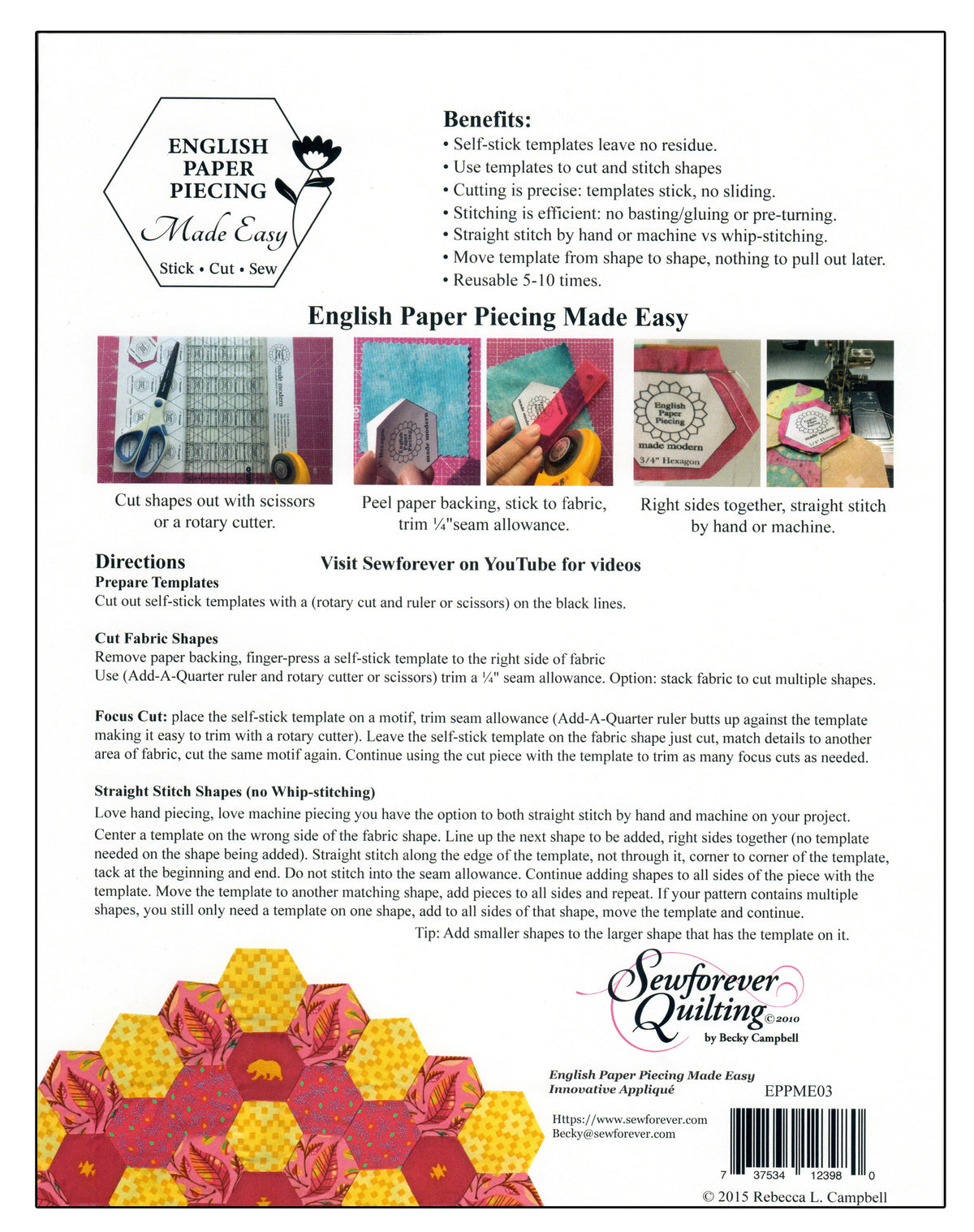 English Paper Piecing Made Easy | Templates for Hexagon 3/4