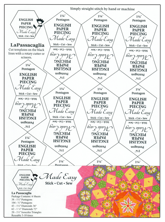 English Paper Piecing Made Easy self stick templates for the La Passacaglia quilt 