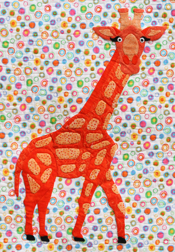 Orange Giraffe on a colorful background fabric appliqué quilt pattern