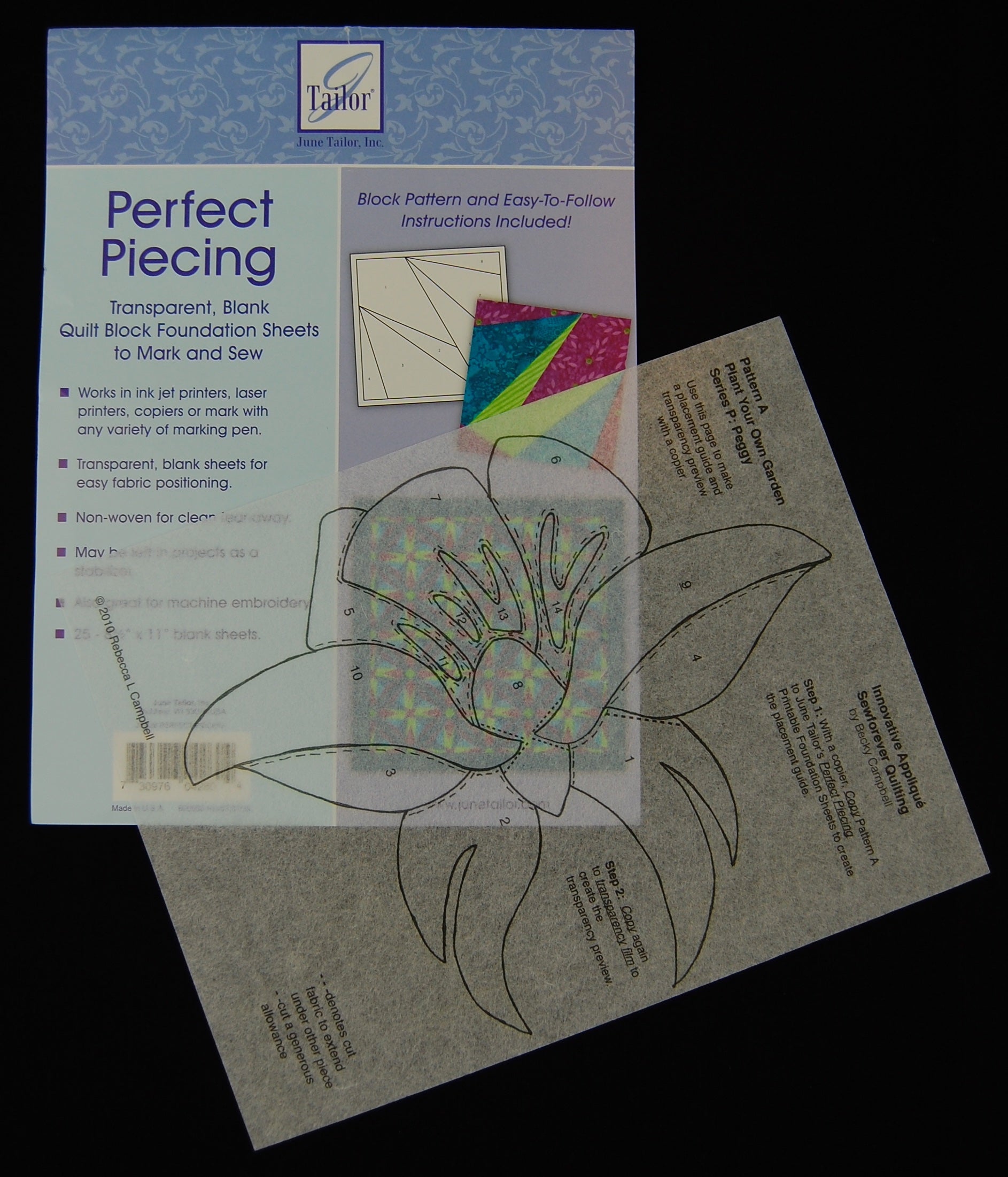 June Tailor's Perfect Piecing creates an appliqué placement guide
