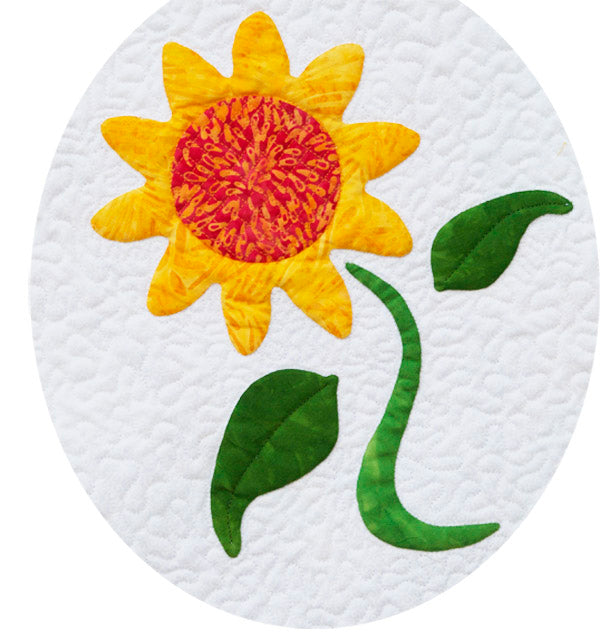 Yellow sunflower with orange center on a white background fabric appliqué quilt pattern