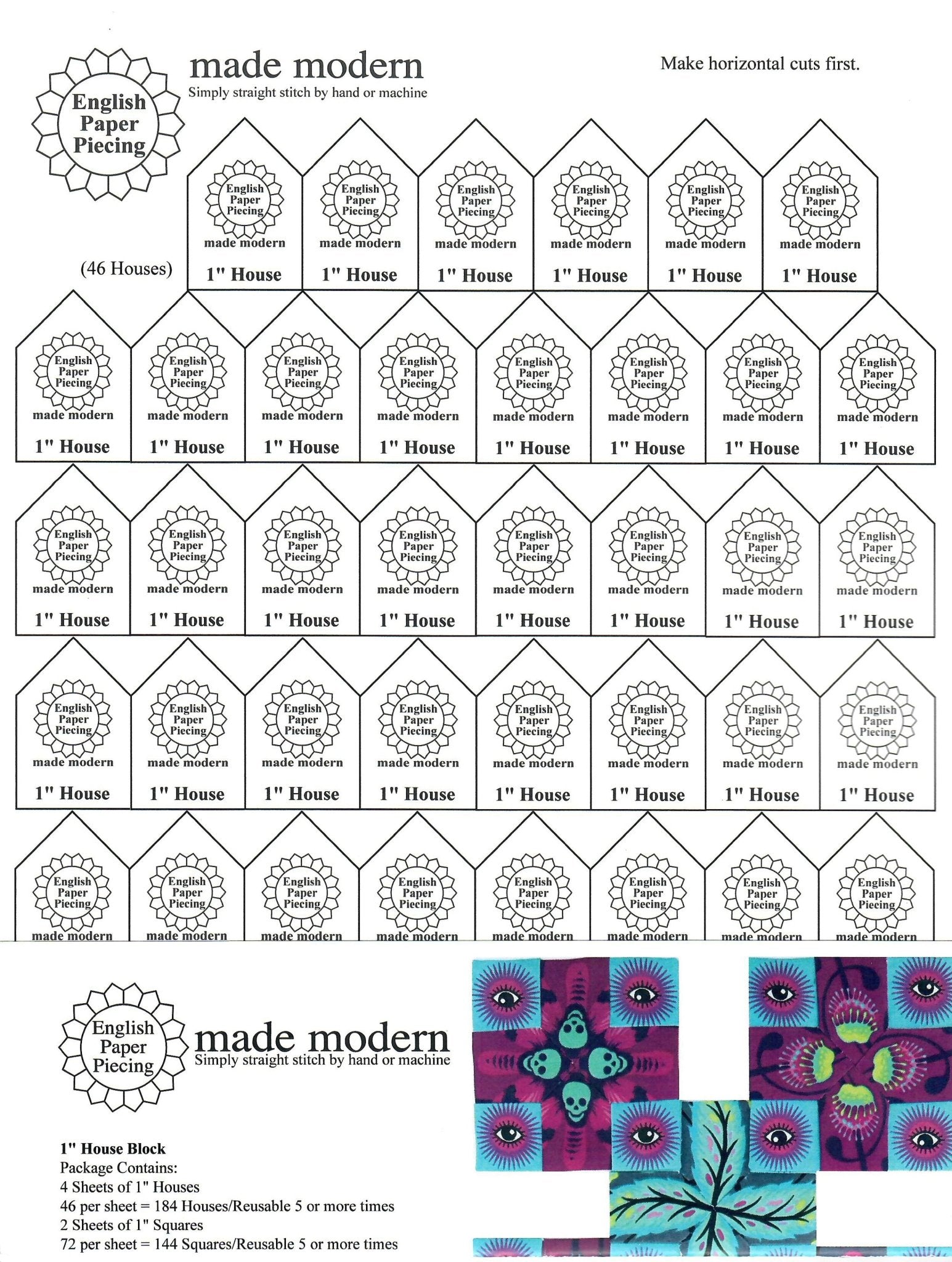 English Paper Piecing Made Modern | Templates for 1" Houses and 1" Squares - Sewforever