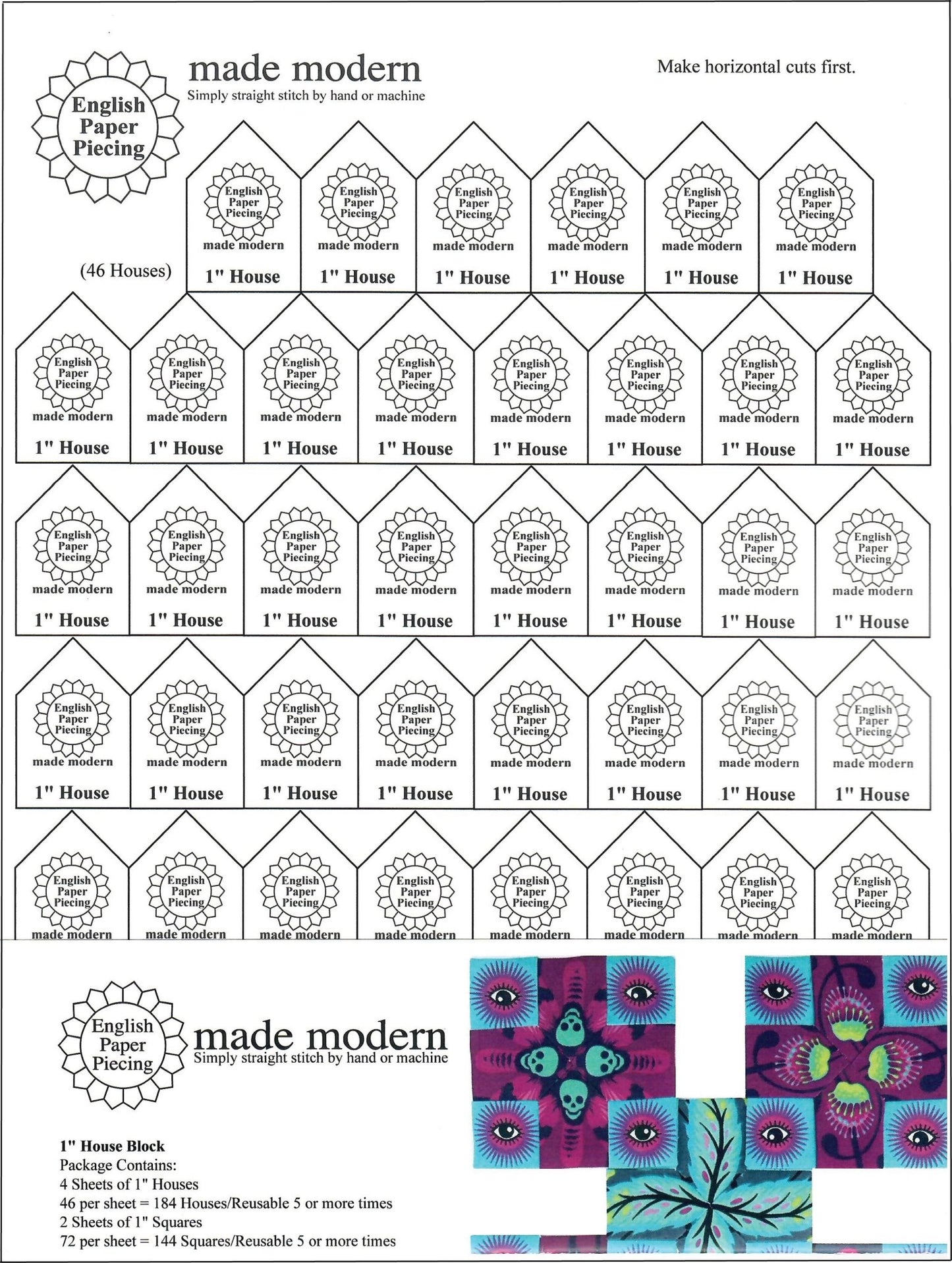 English Paper Piecing Made Modern | Templates for 1" Houses and 1" Squares - Sewforever